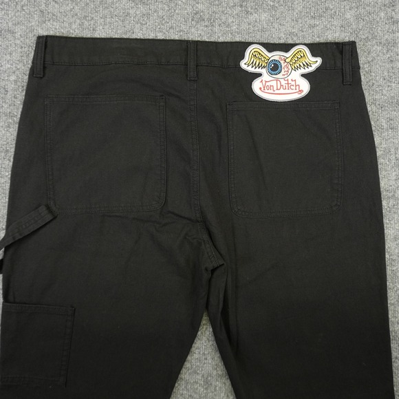 NEW Von Dutch Carpenter Pants Mens 36x30 Black Double Knee Canvas Logo Y2K - Picture 13 of 16